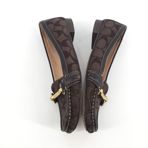 Coach Eve Horsebit Monogram Logo Driver Loafers 6.5 B Womens Brown Gold Slip On - Picture 4 of 11